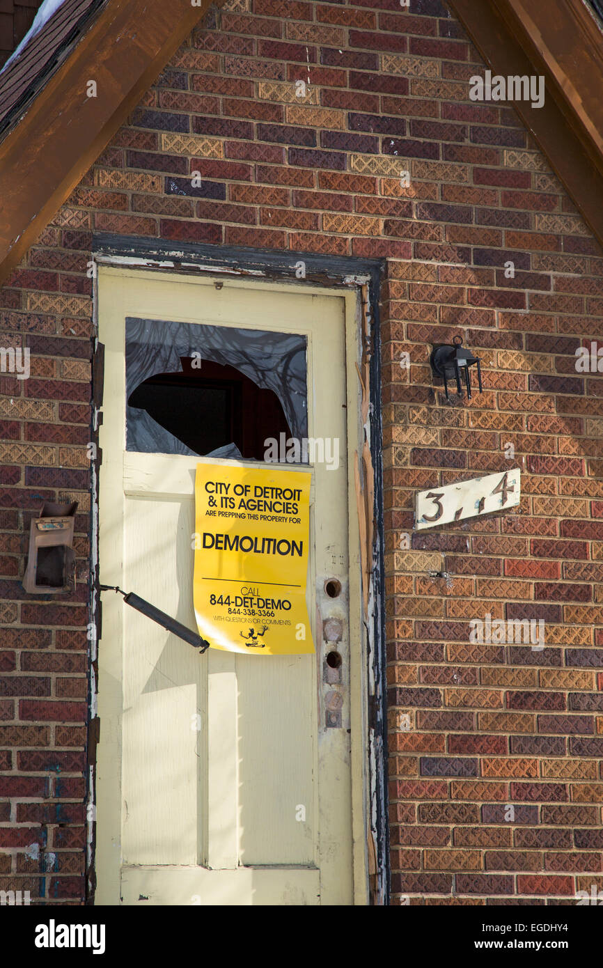 Detroit, Michigan - A house prepared for demolition. Stock Photo
