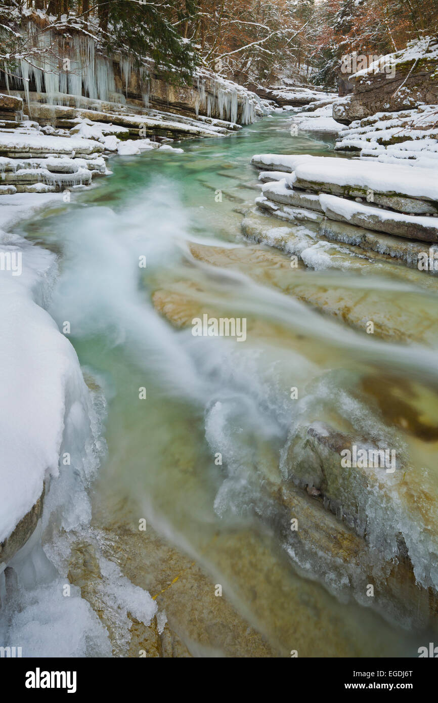 Icicles at Tauglbach stream, Gorge, Hallein, Salzburg Land, Austria Stock Photo