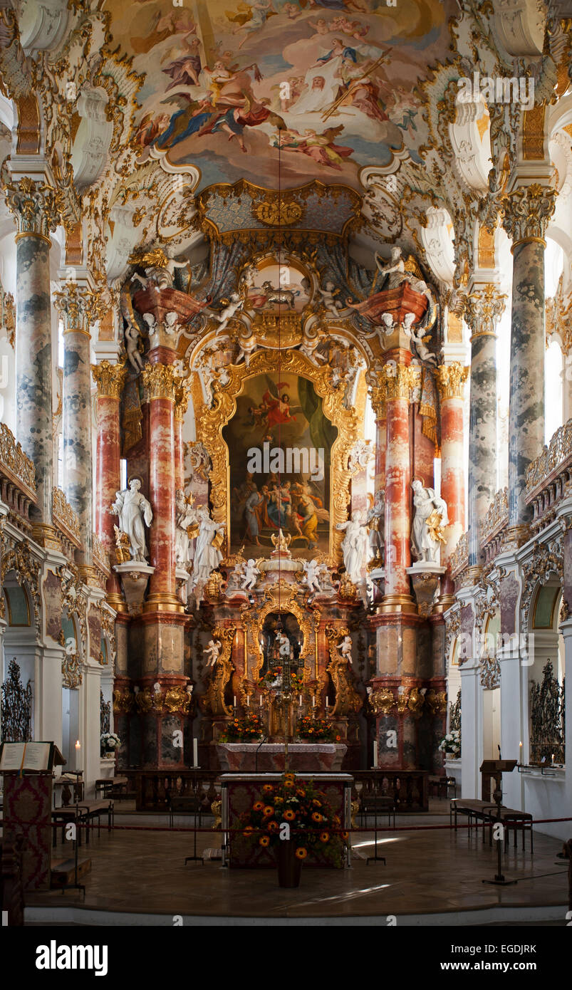 The interior of the Wieskirche, Wies, Steingaden, Upper Bavaria, Bavaria, Germany Stock Photo