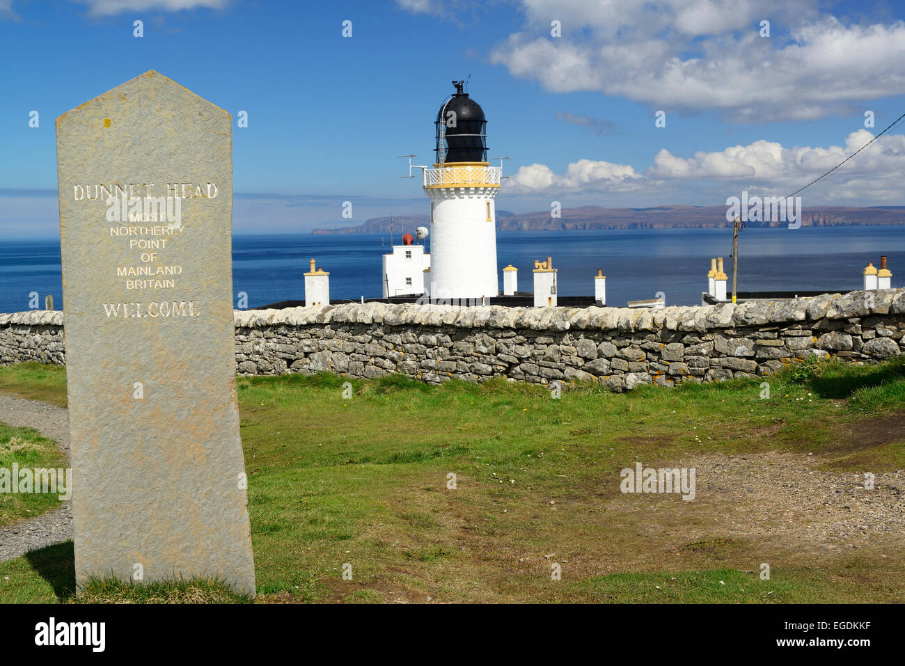 Lighthouse at Dunnet Head with view to Orkney Islands, Dunnet Head, Highland, Scotland, Great Britain, United Kingdom Stock Photo