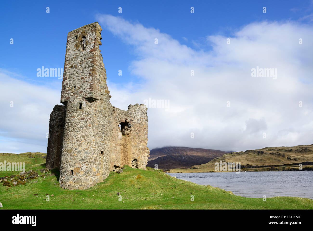 Ardvreck Castle with Loch Assynt, Ardvreck Castle, Highland, Scotland, Great Britain, United Kingdom Stock Photo