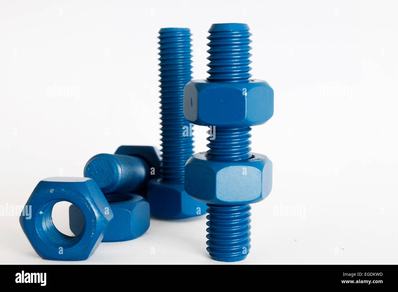 Xylan bolt and nut in blue coated with PTFE Stock Photo Alamy