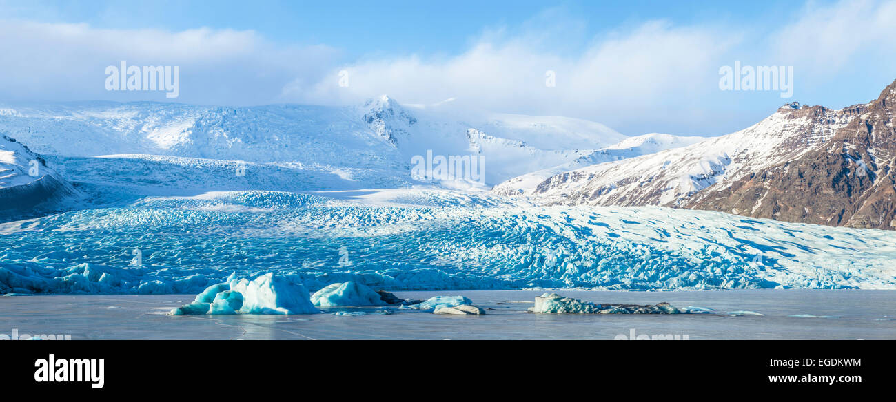 Jokulsarlon iceberg lagoon and Vatnajokull Glacier Panorama Iceland Europe Stock Photo
