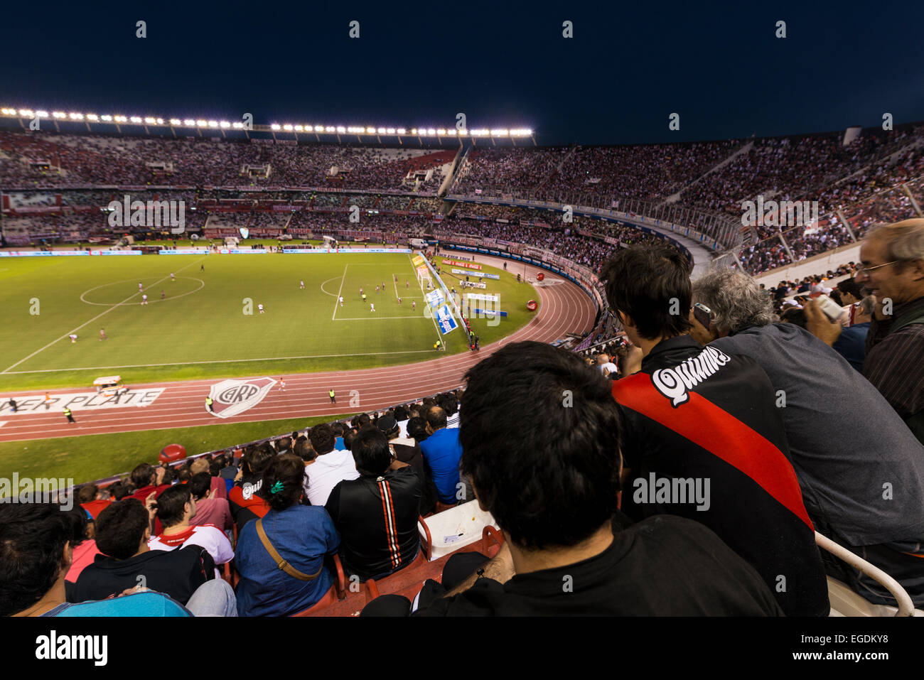 Fans watching River Plate vs Lanús, Estadio Monumental Antonio Vespucio Liberti, Belgrano, Buenos Aires, Argentina Stock Photo