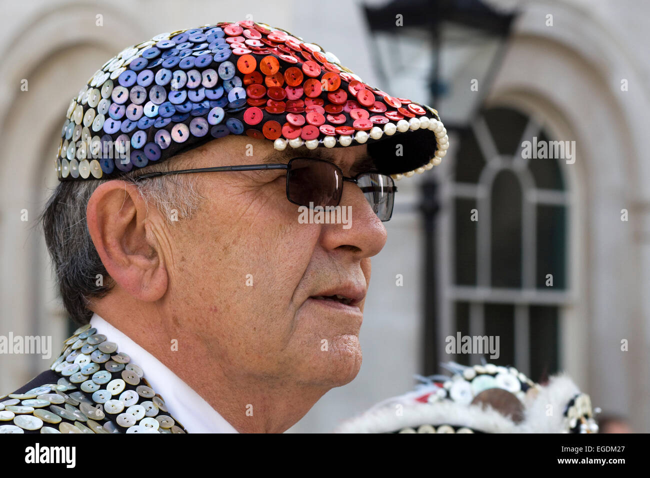Pearly Kings and Queens known as pearlies at the New years Day Parade London 2014 Stock Photo