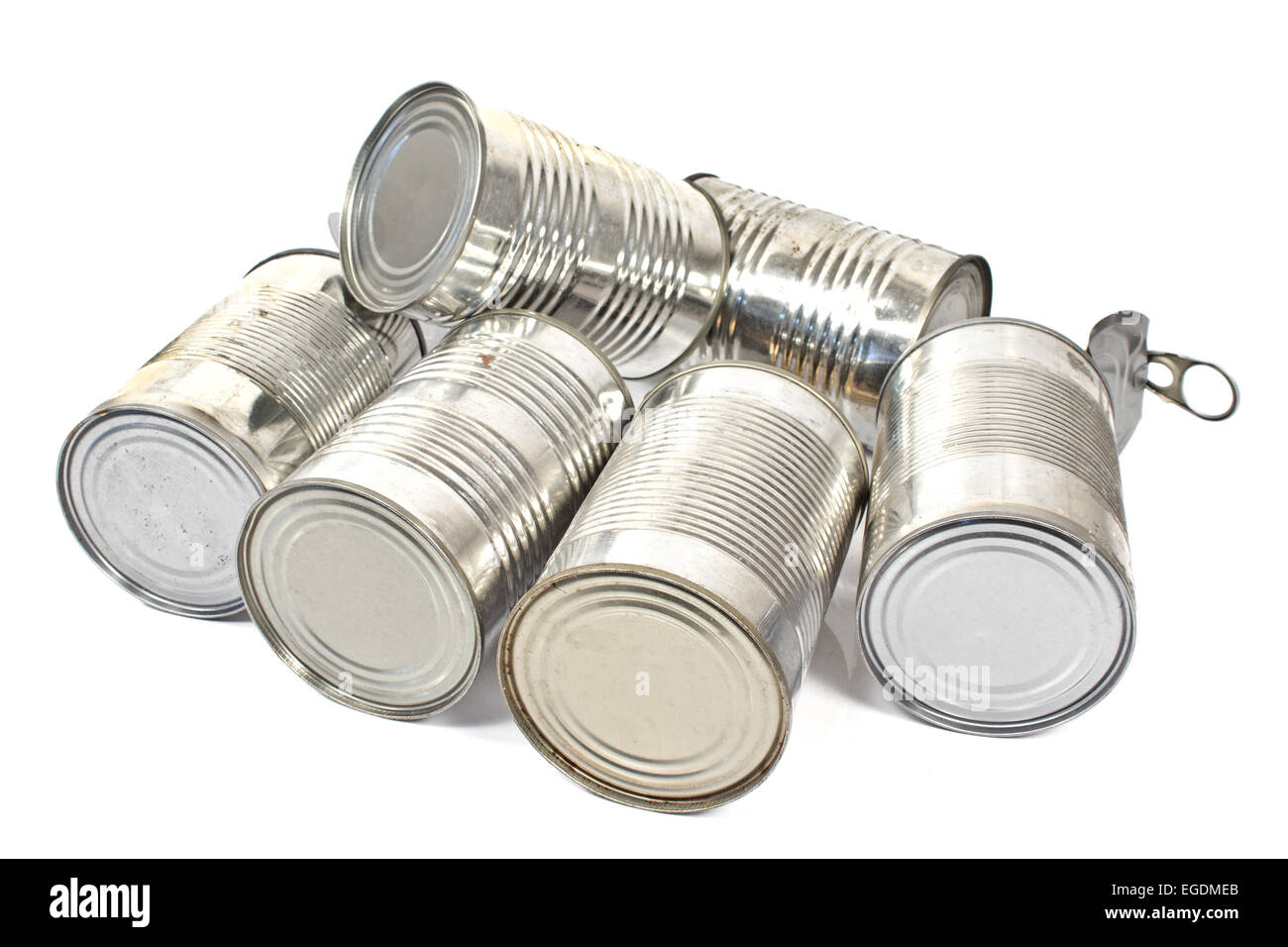 Pile of used cans over white background Stock Photo