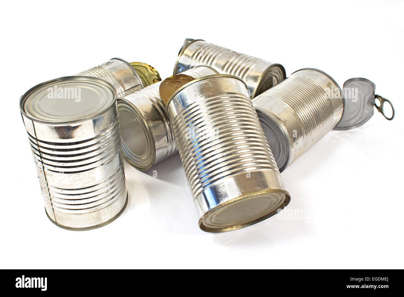 Pile of used cans over white background Stock Photo