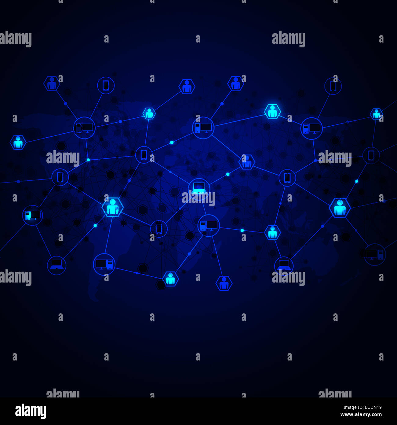 abstract network digital communications concept blue background Stock
