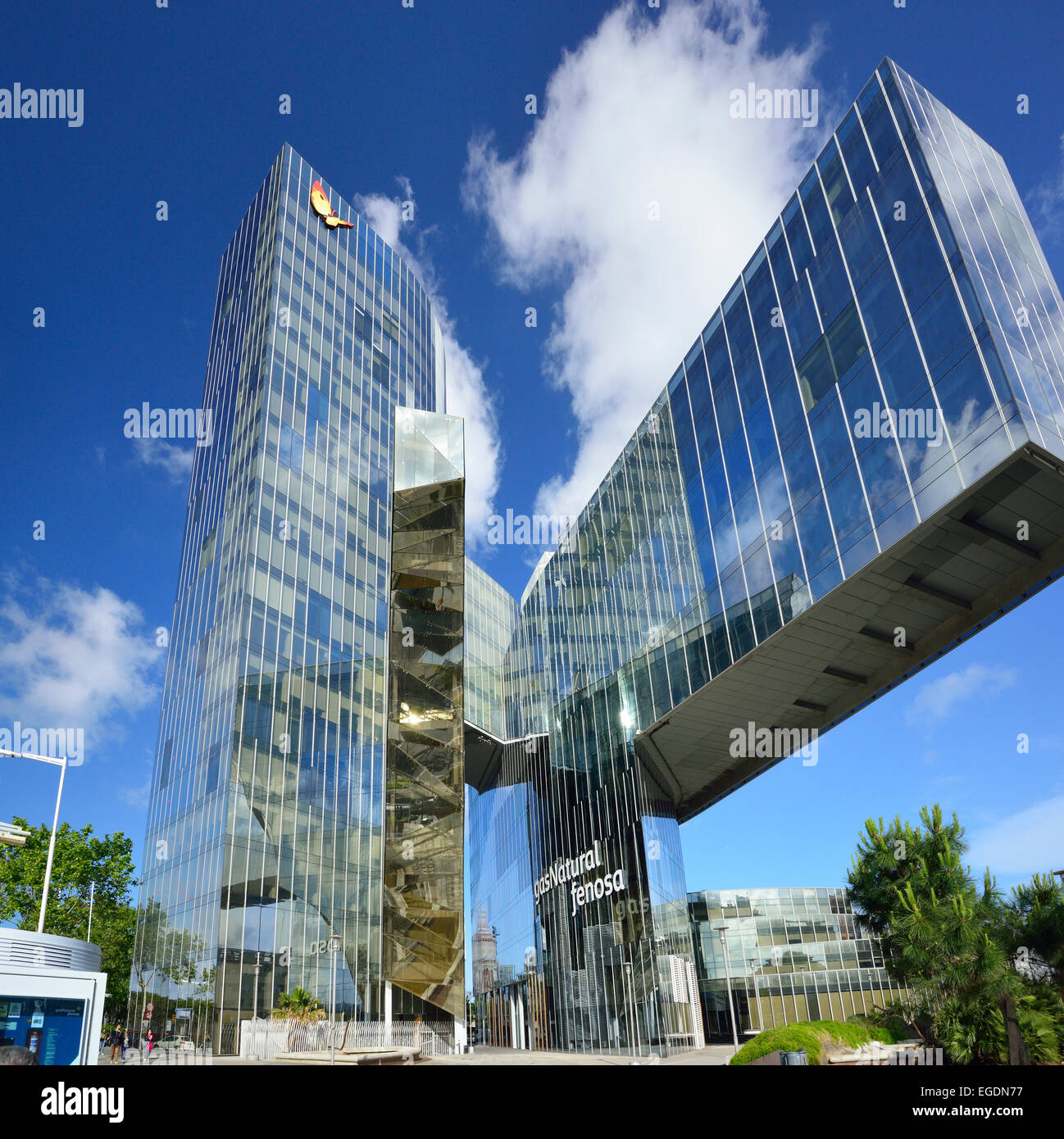 Modern building, gasNatural, architects Enric Miralles and Benedetta Tagliabue, Barceloneta, Barcelona, Catalonia, Spain Stock Photo