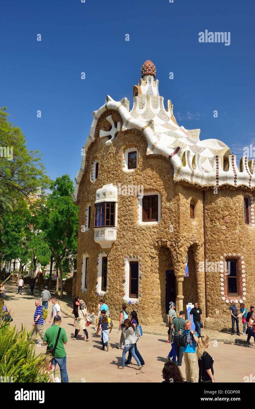Casa del Guarda, Park Guell, architect Antoni Gaudi, UNESCO World Heritage Site Park Guell, Catalan modernista architecture, Art Nouveau, Barcelona, Catalonia, Spain Stock Photo