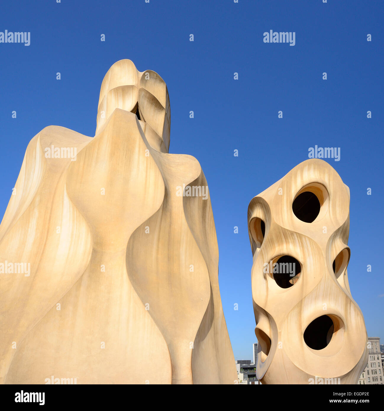 Casa Mila, Casa Milà, La Pedrera, roof terrace with ventilation towers, architect Antoni Gaudi
