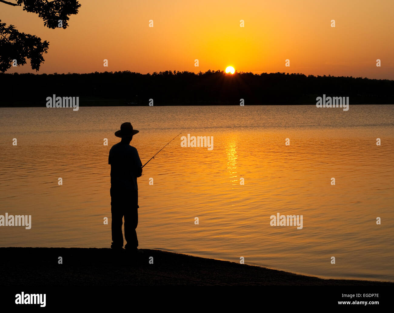 Silhouette of a man fishing against sunset Stock Photo - Alamy