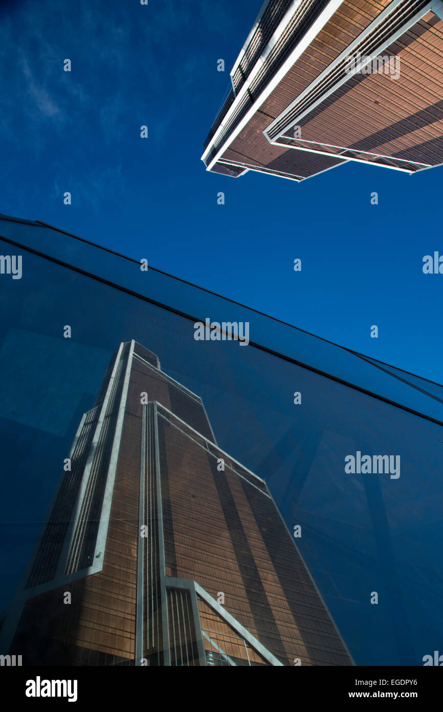 Reflection of the Mercury City Tower (Europe's tallest building) in a window in Moscow City, Moscow, Russia, Europe Stock Photo