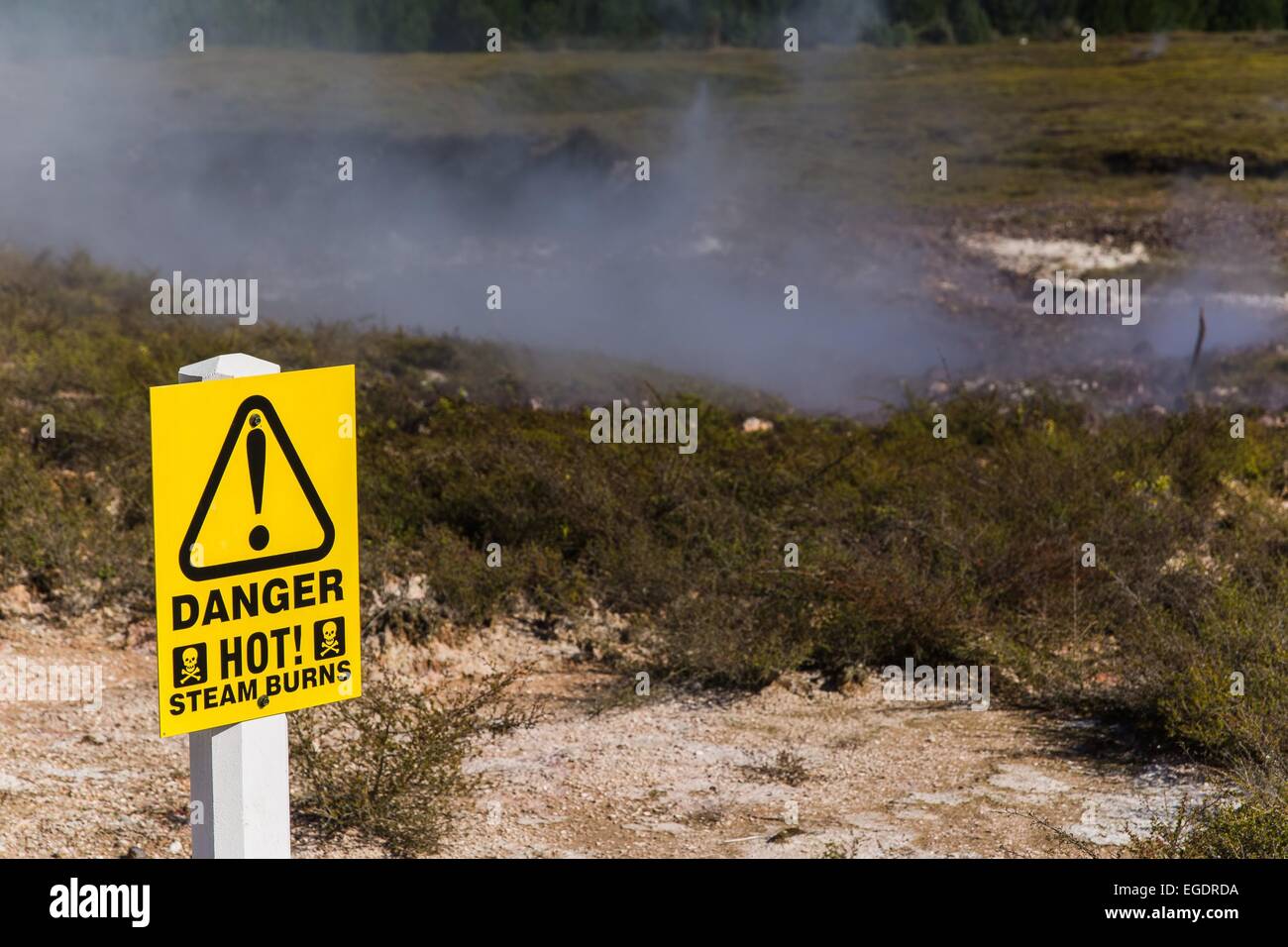 a warning sign indicating danger by hot steams Stock Photo