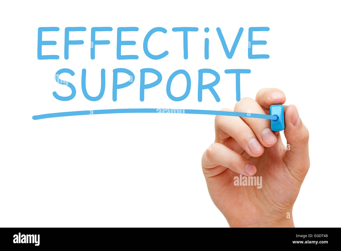 Hand writing Effective Support with blue marker on transparent wipe board. Stock Photo