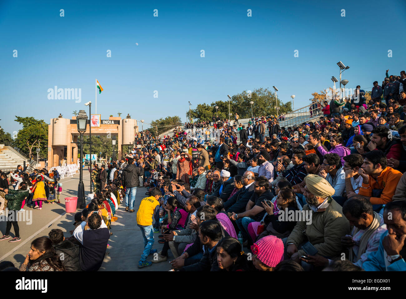 The Attari-Wagah Border-closing Ceremony on the Indian Pakistan border near Amritsar, Punjab, India Stock Photo