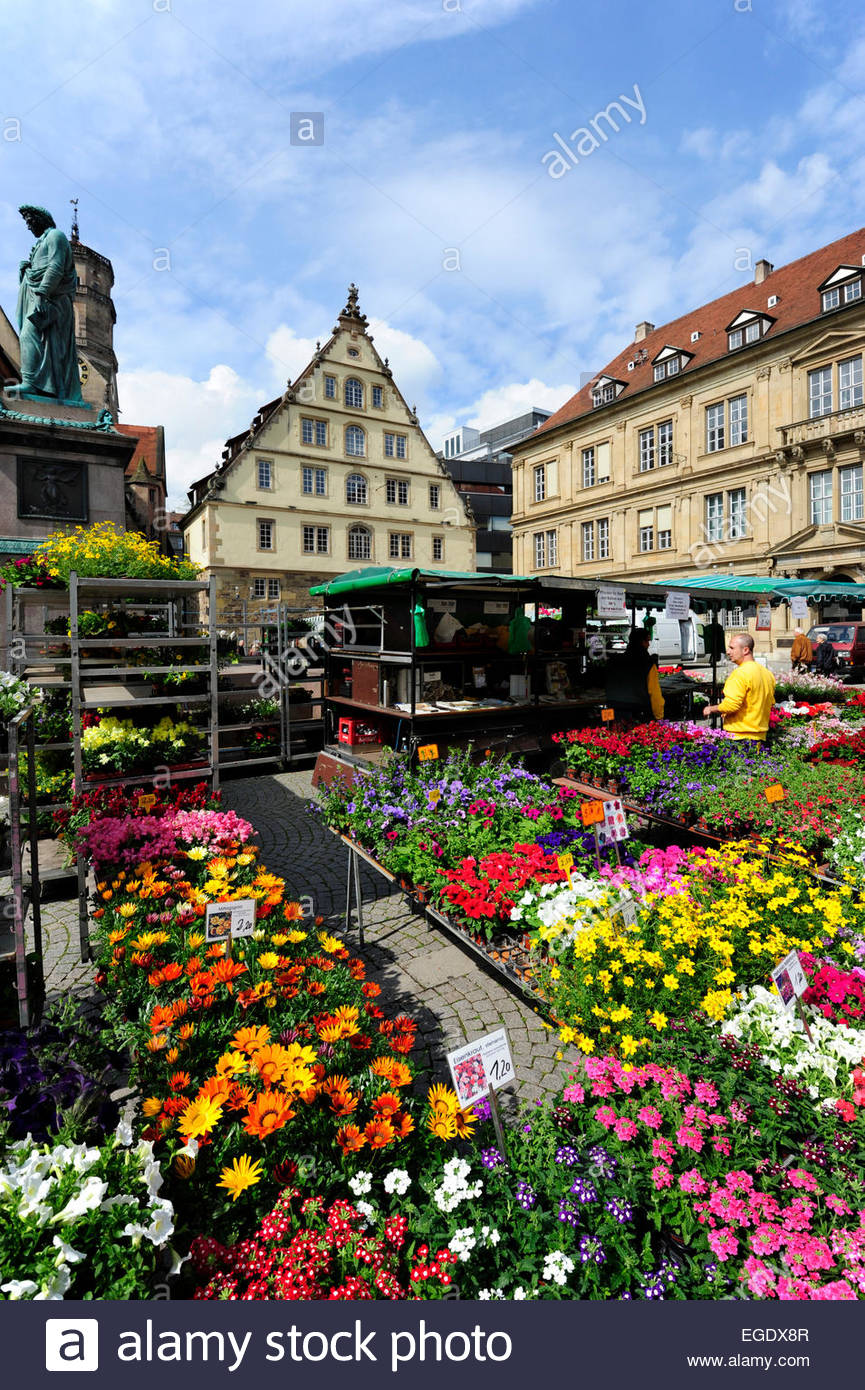 Farmer S Market With Flowers On Schillerplatz Square Stuttgart