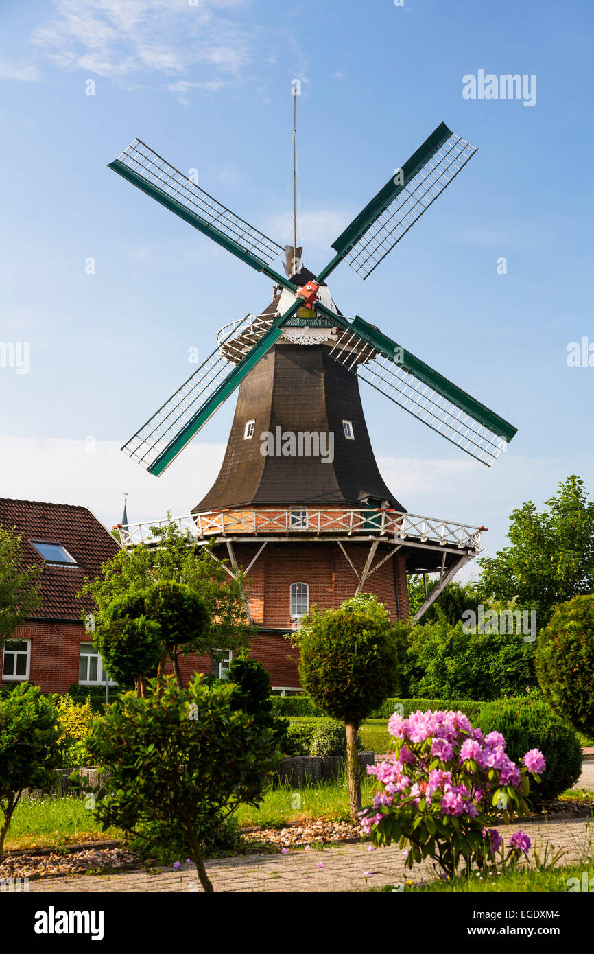 Peldemuehle windmill in Esens, Lower Saxony, Germany, Europe Stock Photo