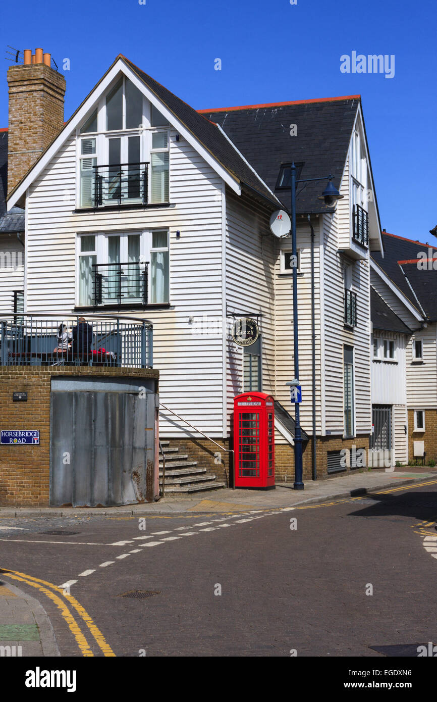 White wooden clad house, Sea Street, Whitstable, Kent, England, United