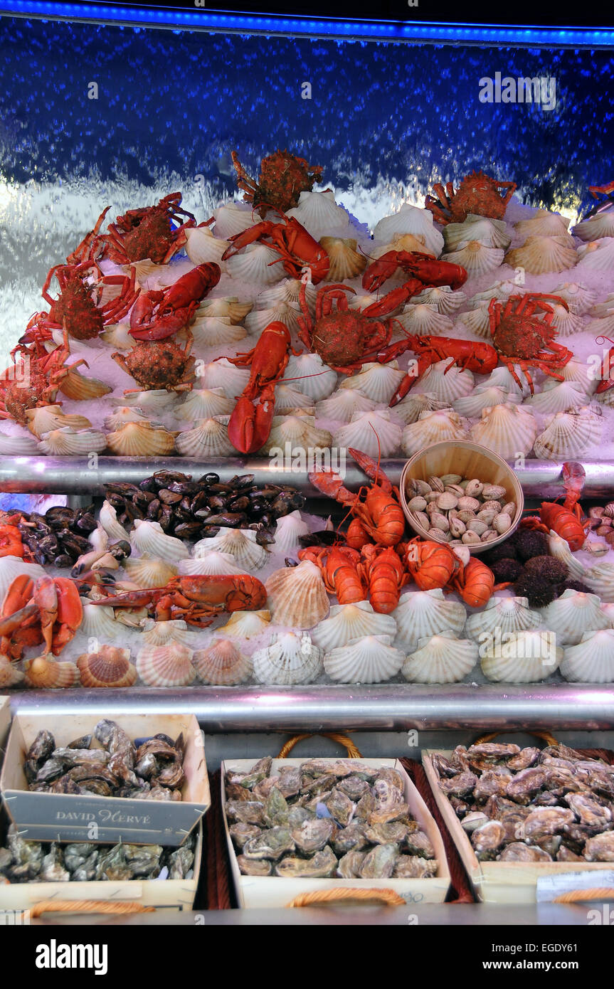 Seafood at a restaurant in Marais, Paris, France Stock Photo