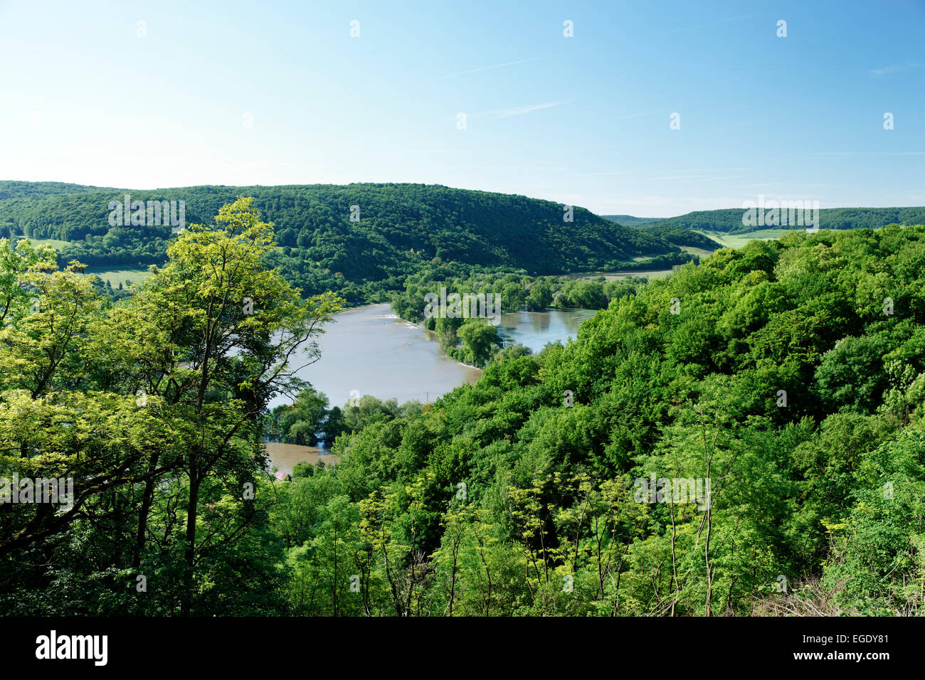 River Saale with flood water, near Jena, Thuringia, Germany Stock Photo ...