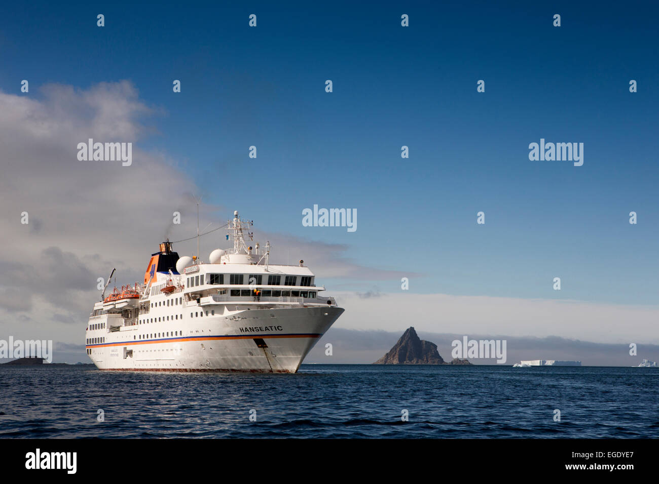 South Orkney Islands, Antarctic cruise ship MS Hanseatic at Laurie Island Stock Photo