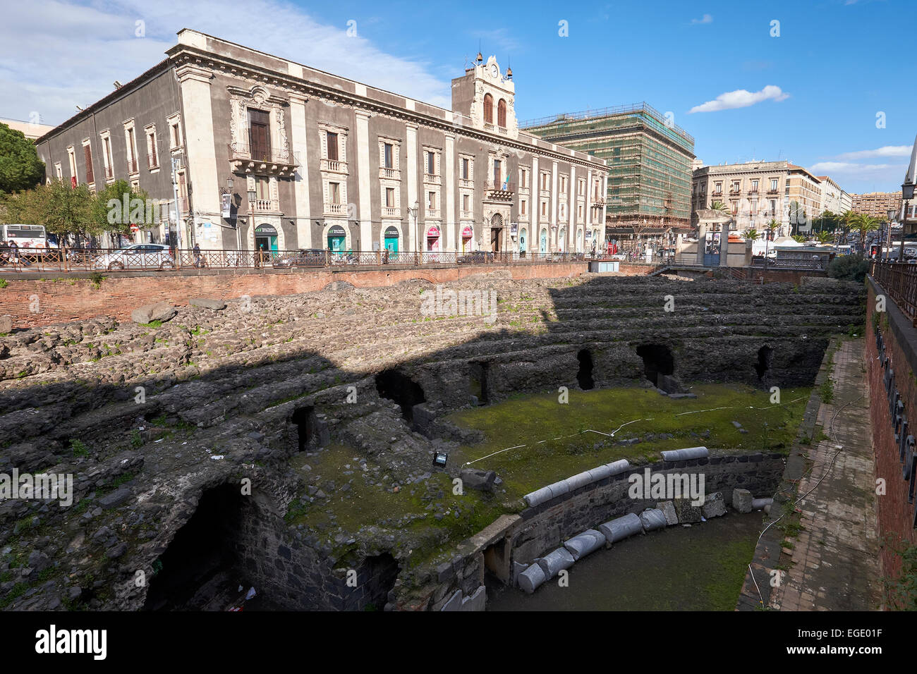 Ancient amphitheater roman ruins in Catania, Sicily, Italy. Italian ...