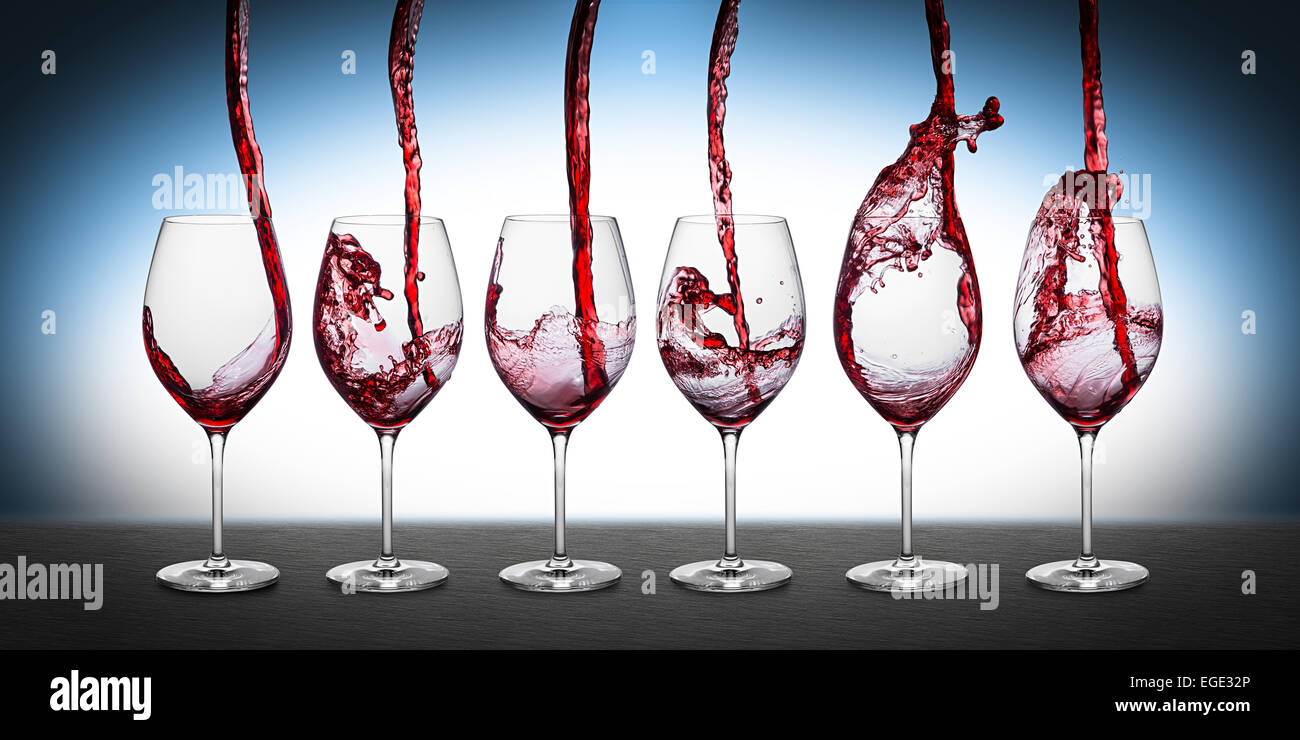 row of glasses with red wine Stock Photo