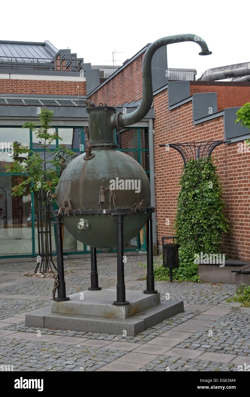 AHUS, SOUTH SWEDEN - JUNE 28, 2014: Exterior decor by entrance of factory producing the world famous vodka 'Absolut' on June 28, Stock Photo