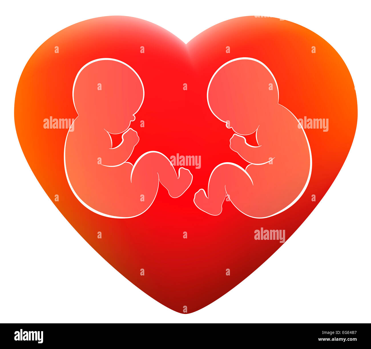 Twins in a red glowing heart. Stock Photo