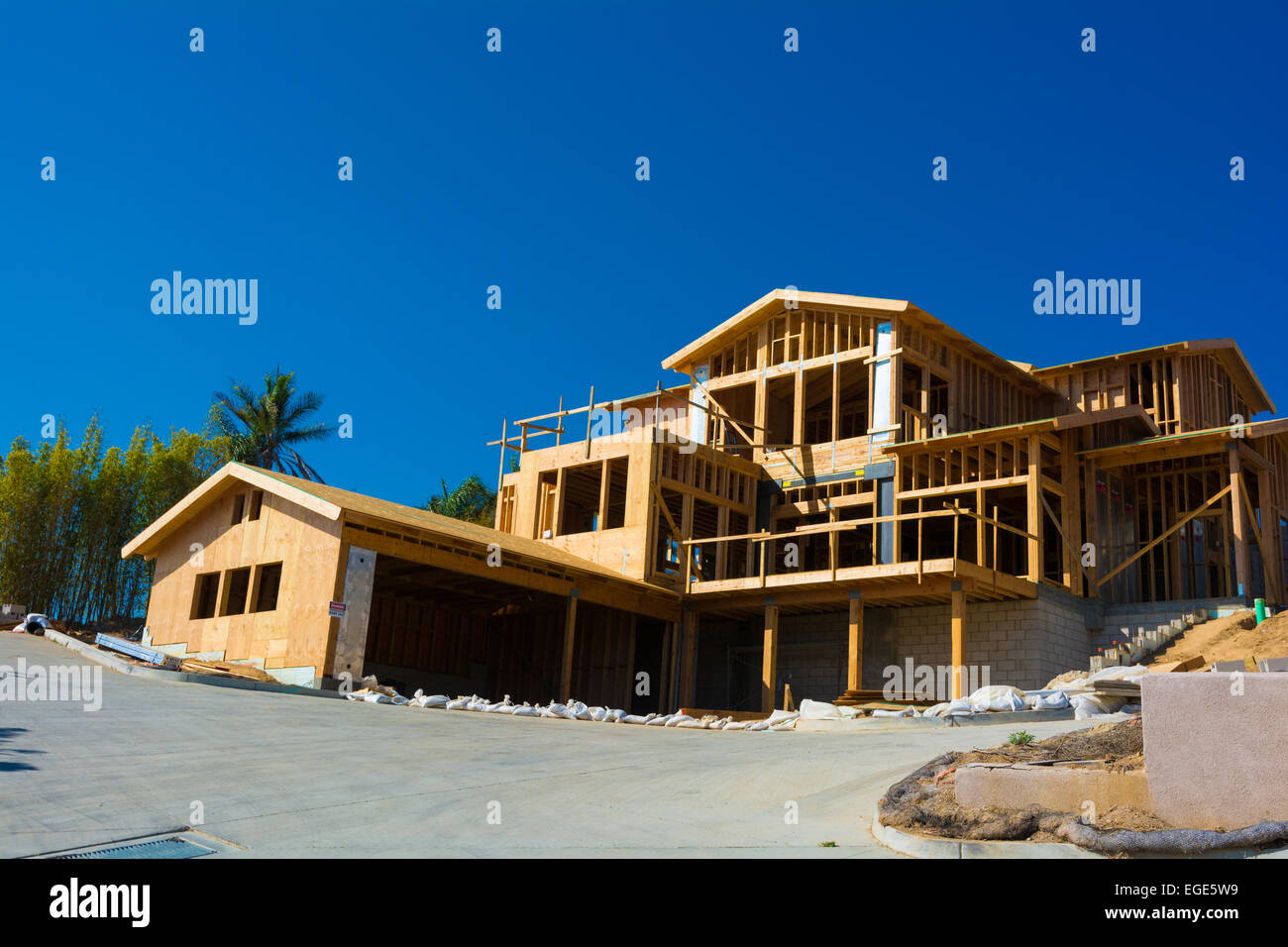 Wooden framing for construction of a new home Stock Photo