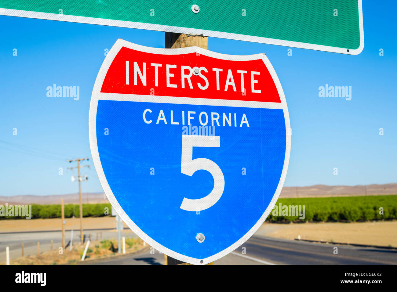 Interstate 5 California road sign. Central California