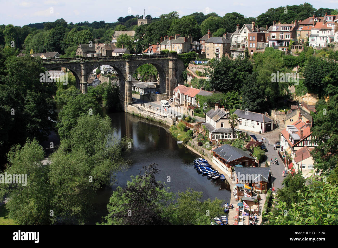 River Nidd and viaduct from the castle / Knaresborough / North Yorkshire / UK Stock Photo