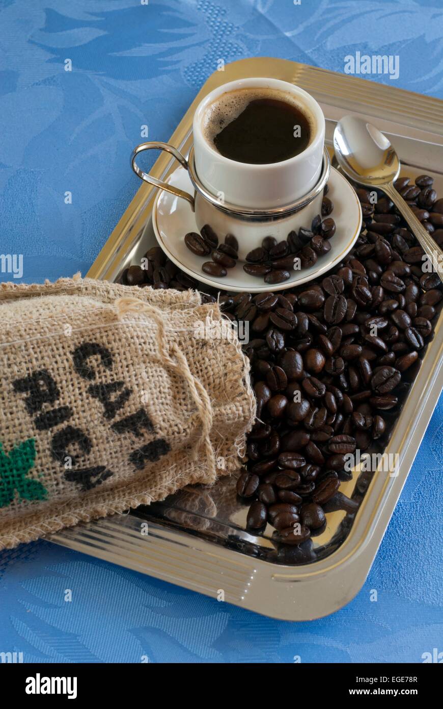 Costa Rica, famous costarican coffee beans with coffee cup Stock Photo