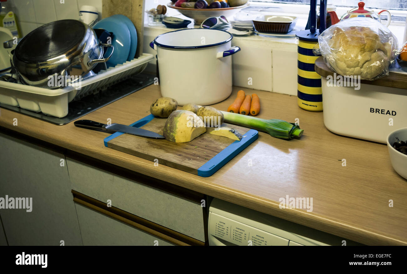preparing vegetables in kitchen Stock Photo