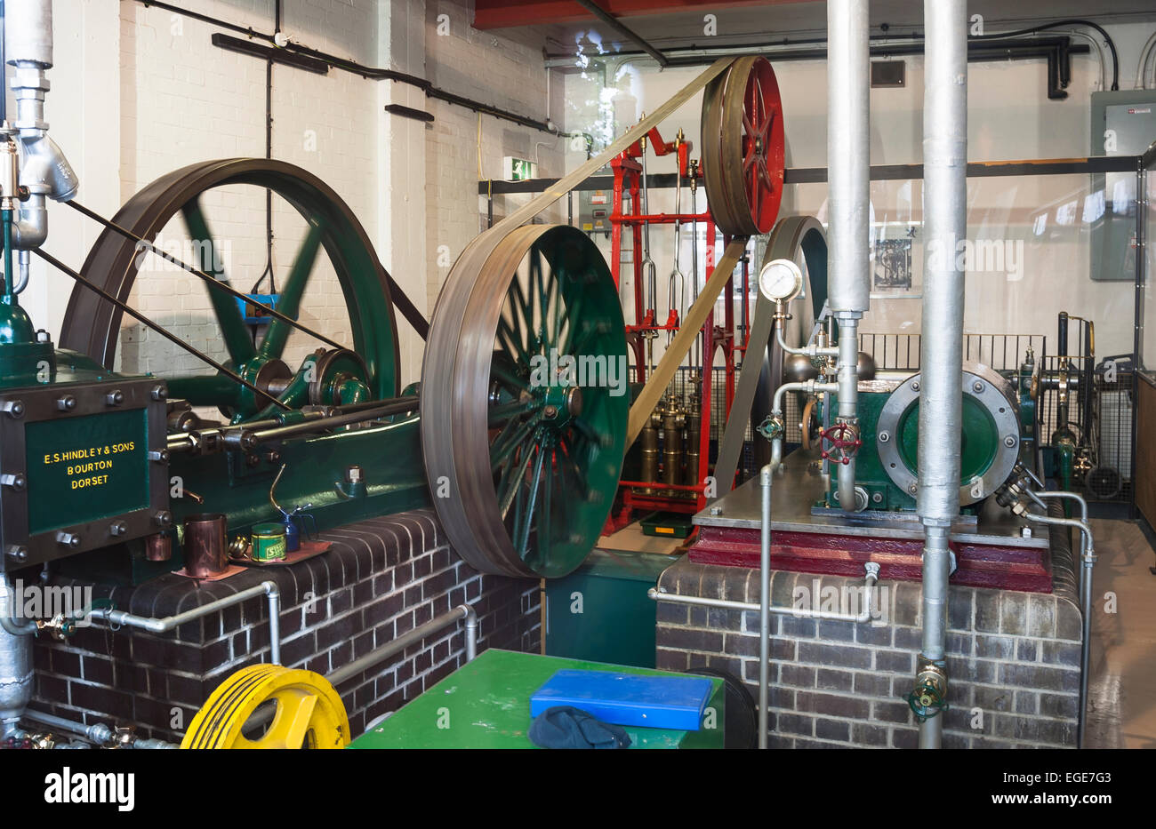 large static steam engine running Stock Photo