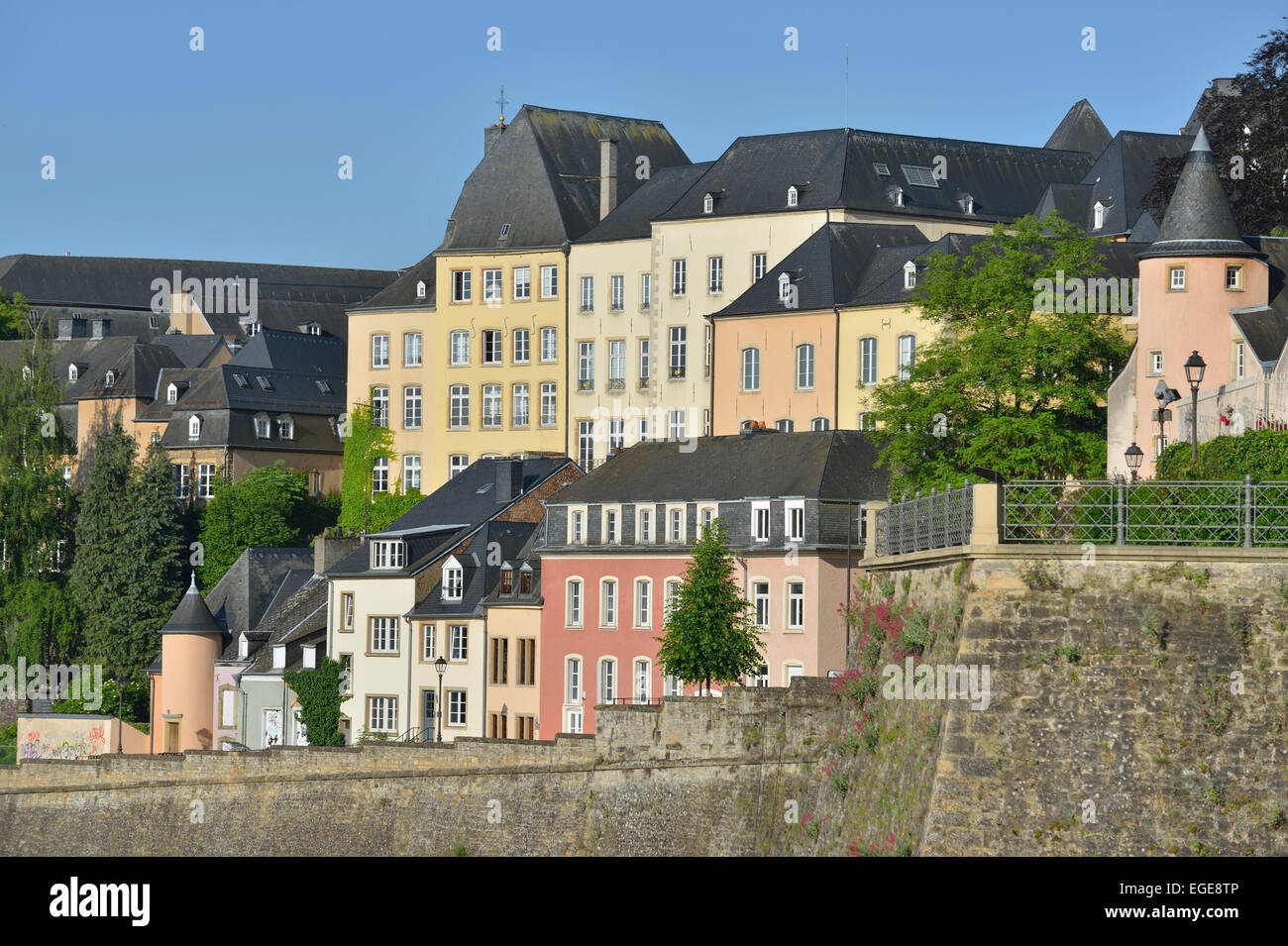 Houses in the Grund (Old Town), Luxembourg City , Luxembourg Stock Photo