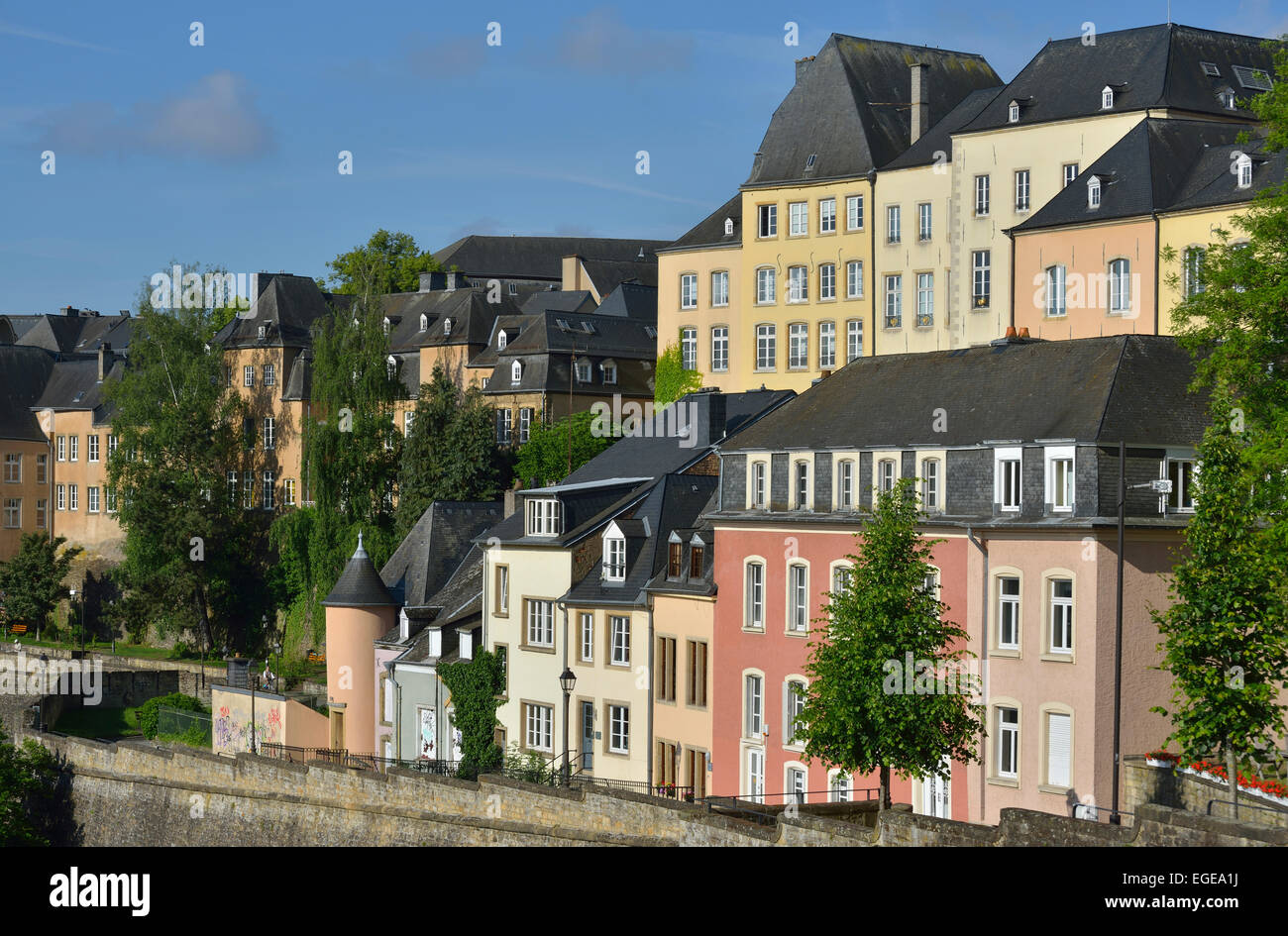 Houses in the Grund (Old Town), Luxembourg City , Luxembourg Stock Photo