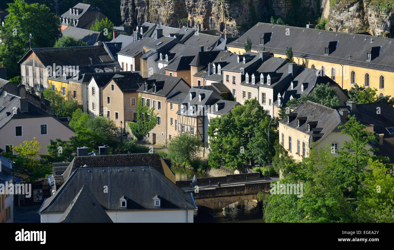 Lower part of the Grund  (Old Town), Luxembourg City , Luxembourg Stock Photo