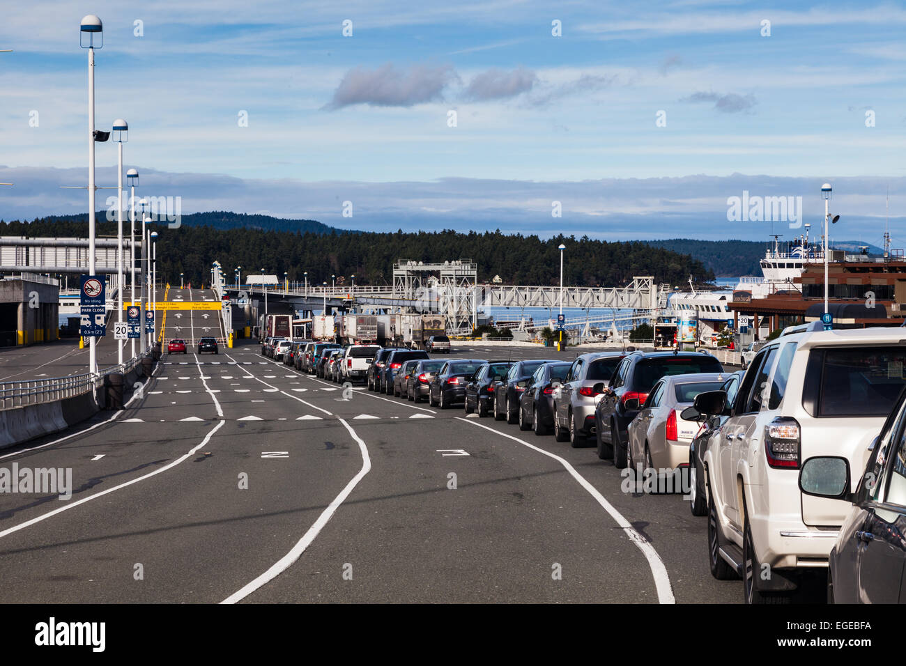 Cars waiting for a ferry near Victoria on Vancouver Island, Canada Stock Photo