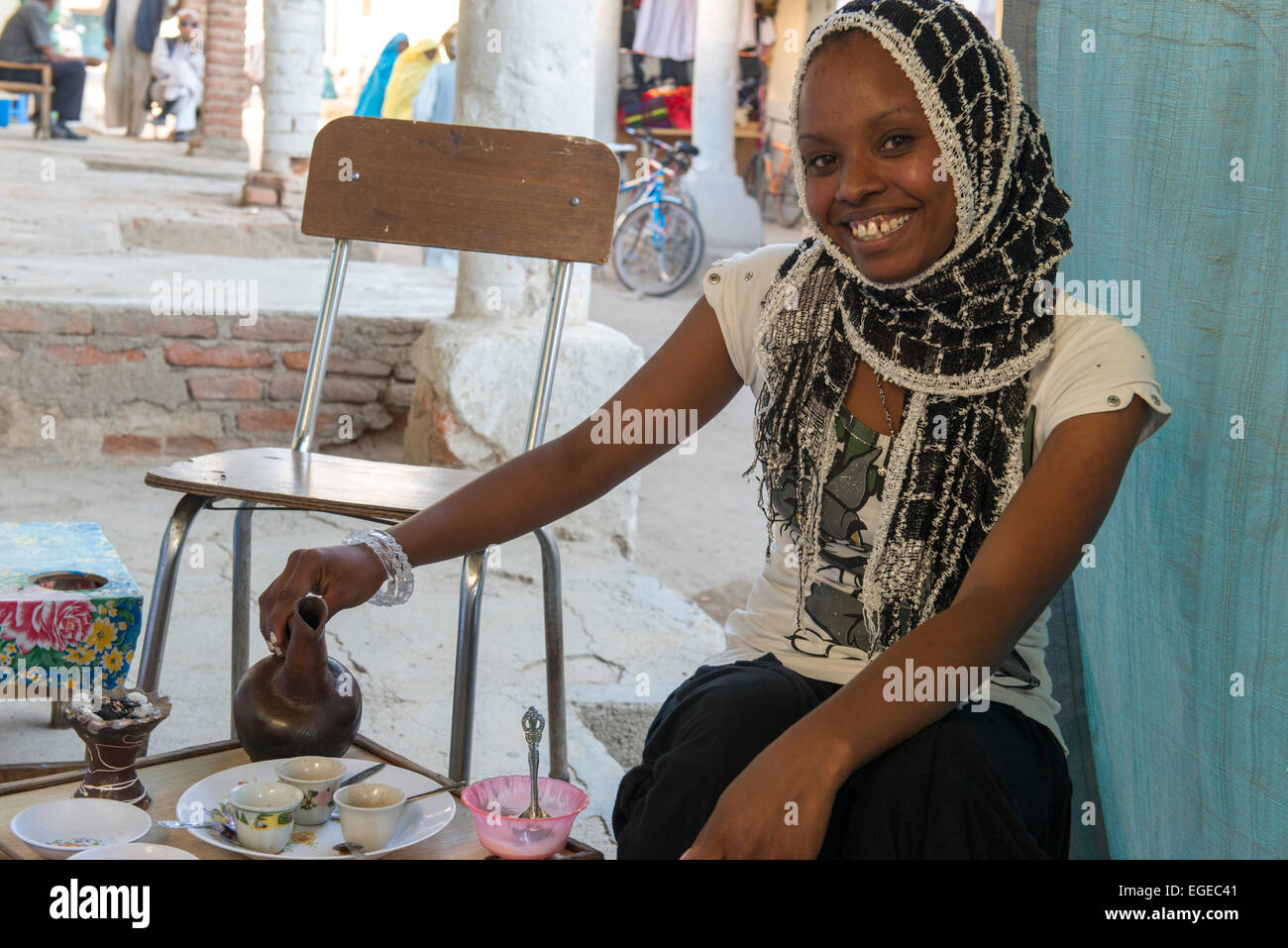 Girl Serving Coffee At The Downtown Market Keren Stock Photo Alamy