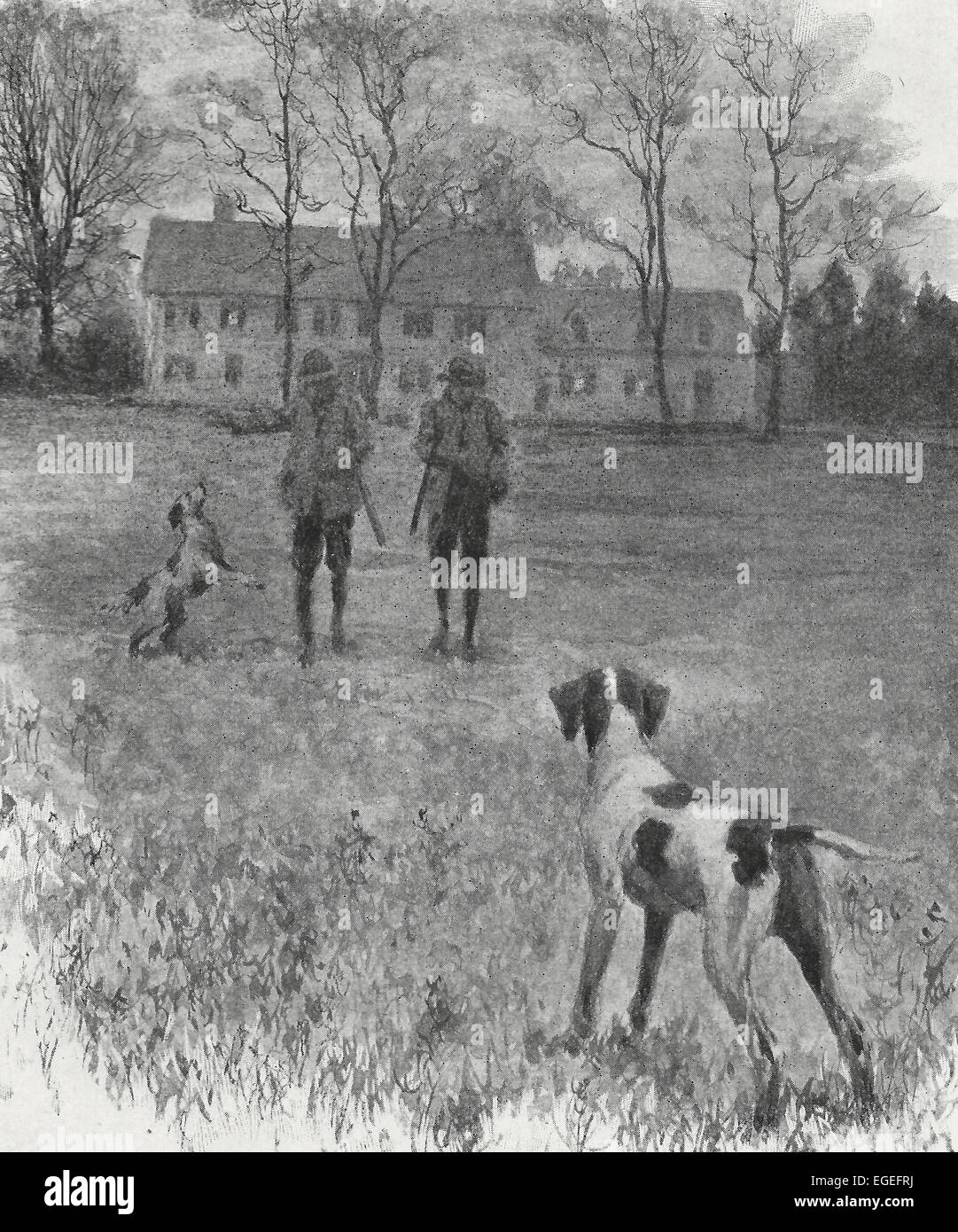 Early morning start - vintage hunting, circa 1916 Stock Photo