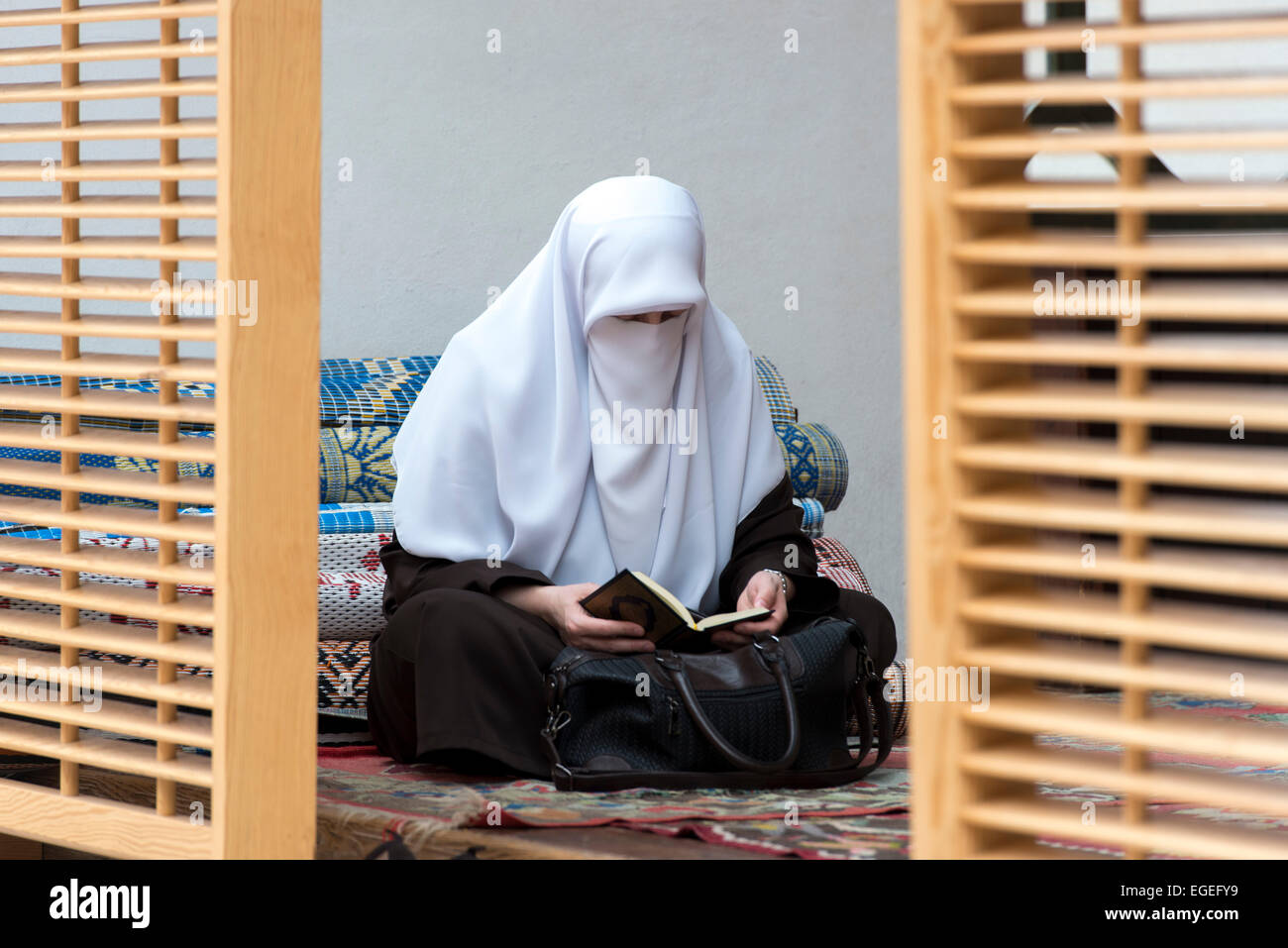Bosniak Muslim Lady Praying, Gazi Husrev Begova Mosque, Sarajevo Stock Photo