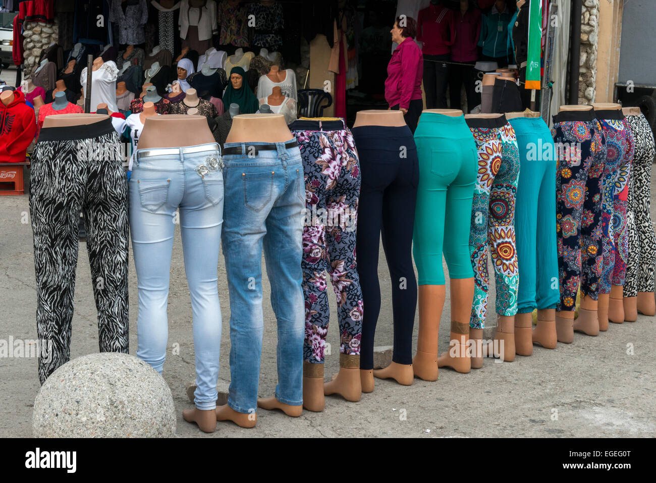 Selling Trousers, Peć Stock Photo