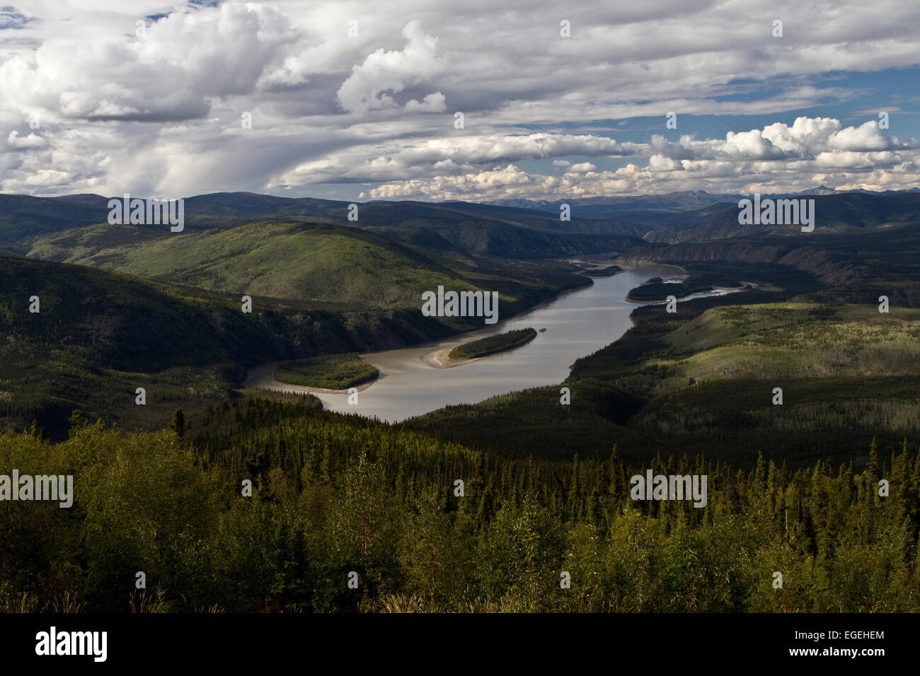 Yukon River from the Midnight Dome Lookout, Dawson City, Canada Stock Photo