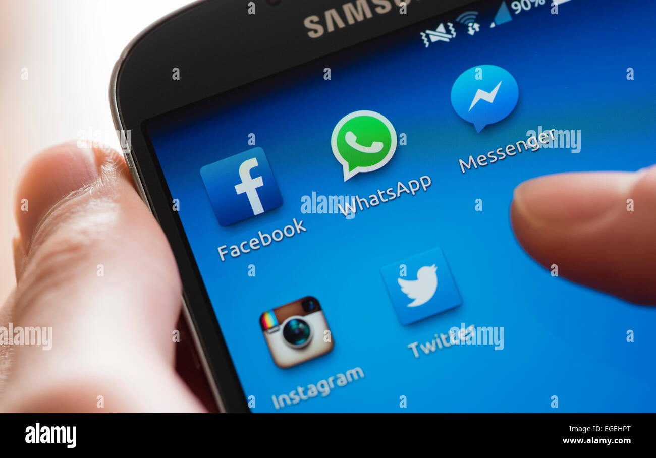 Icon of WhatsApp and other social media communication apps on a Samsung  Galaxy smartphone's touchscreen Stock Photo - Alamy