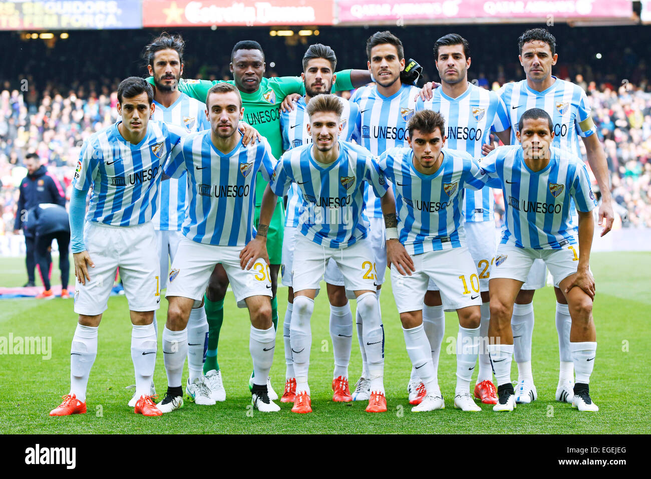 Malaga team group line-up (Malaga), FEBRUARY 21 2015 - Football/Soccer :  Spanish Primera Division "Liga BBVA" match between FC Barcelona 0-1 Malaga  CF at Camp Nou stadium in Barcelona, Spain. © D.Nakashima/AFLO/Alamy