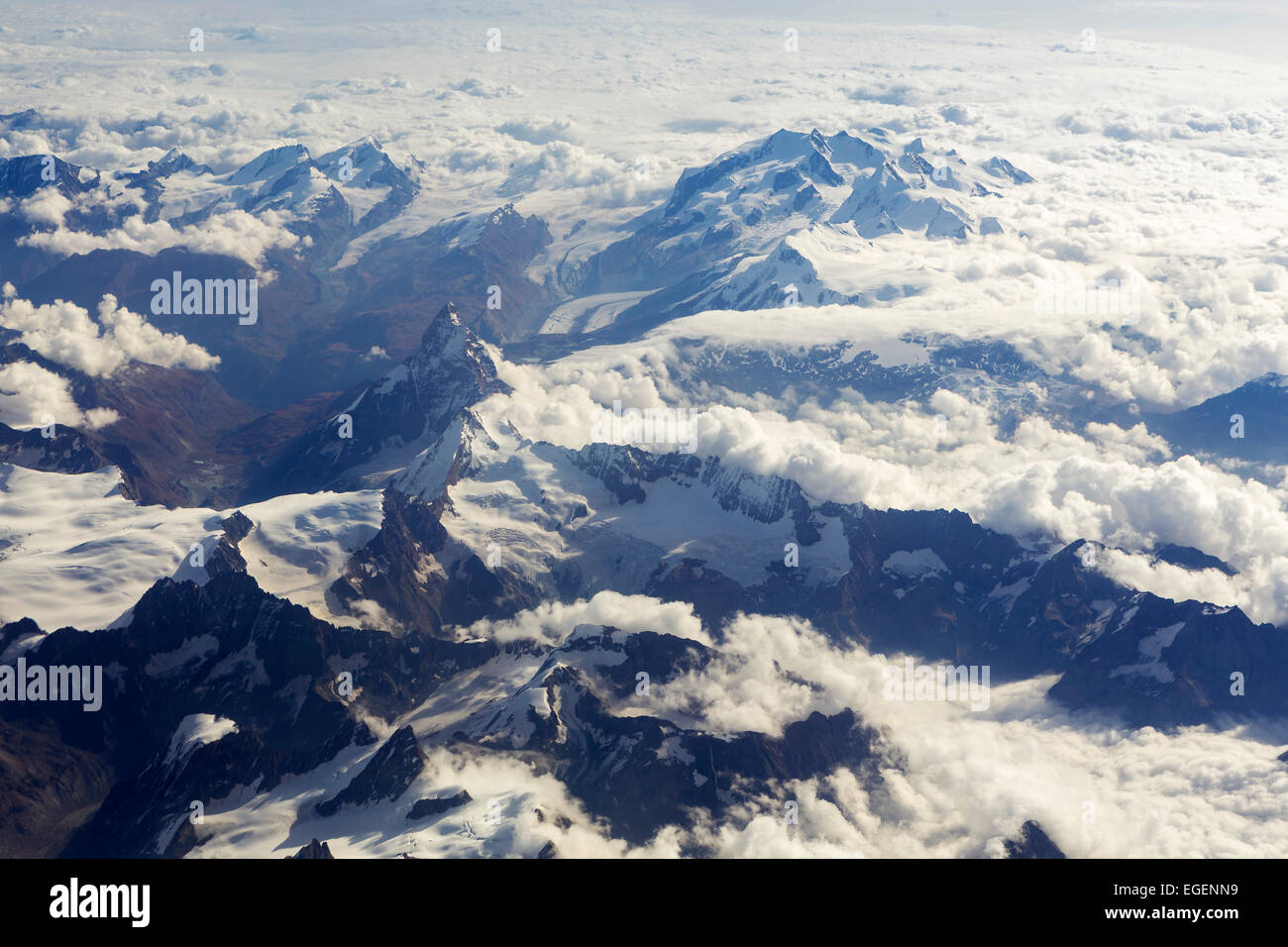 Aerial view of Mt Matterhorn with Gorner Glacier, and the summit ...