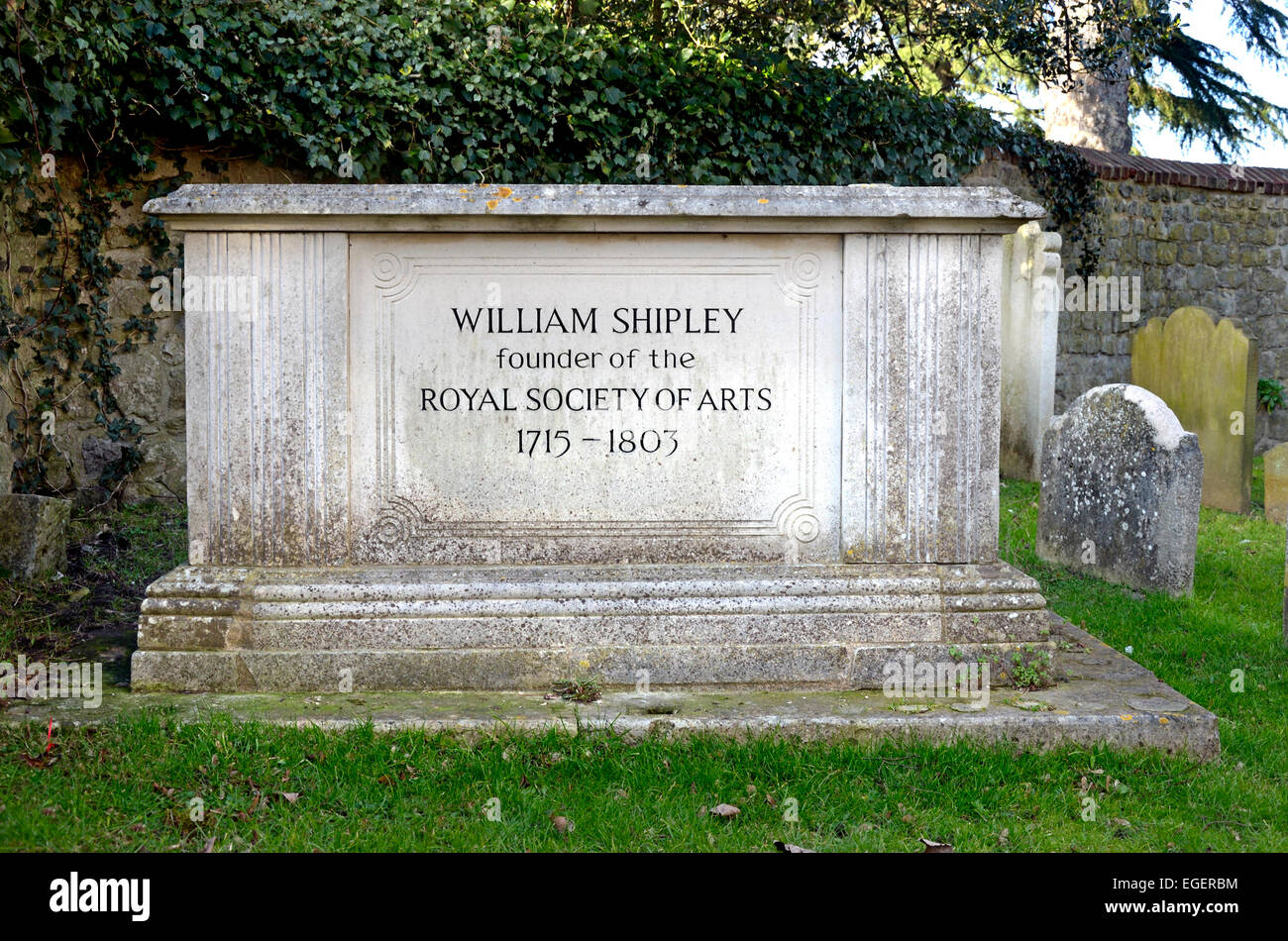 Maidstone, Kent, England, UK. All Saints Church churchyard; Grave of William Shipley, founder of the Royal Society of Arts Stock Photo