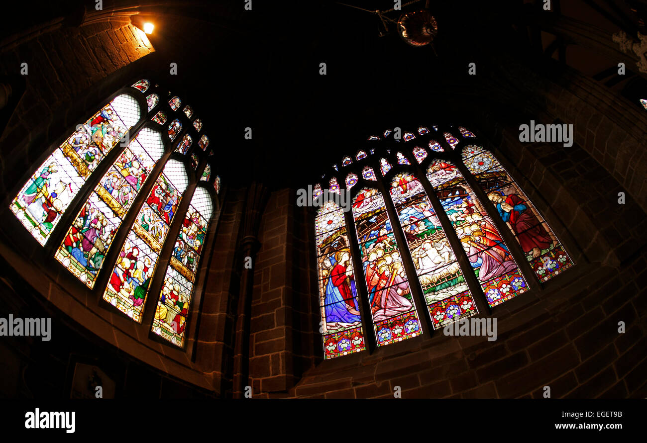 stained glass window in Chester Cathedral Stock Photo Alamy